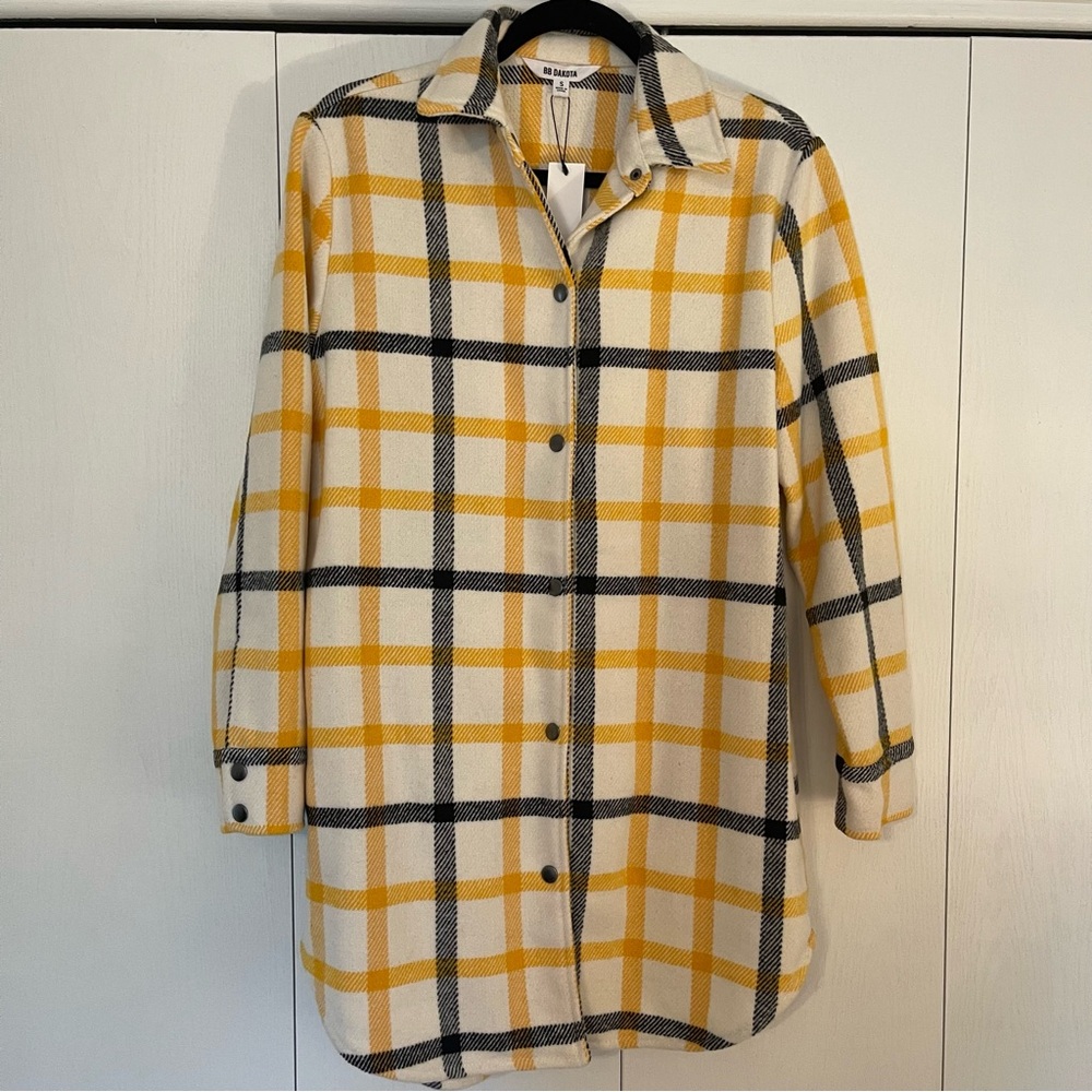 Yellow and Black Plaid Button-Up Jacket